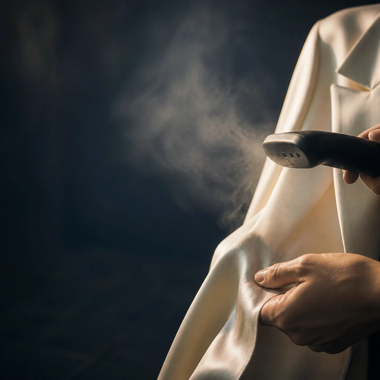 A garment being carefully steamed